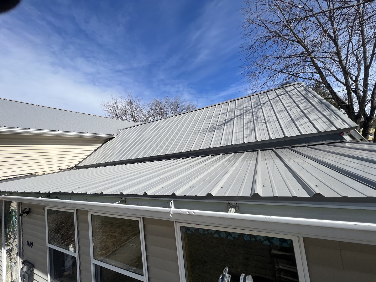 Roof in winter after roofing work.