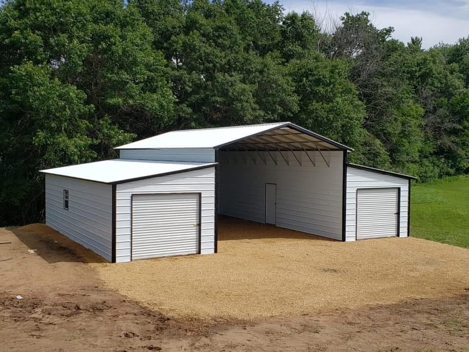 Detached garage on a residential property.